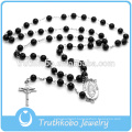 Catholic Prayer Rosary Black Ball Stainless Steel Necklace Crucifix Cross Wholesale NSRA DE GUADLUPE Rosary for Religious Faith